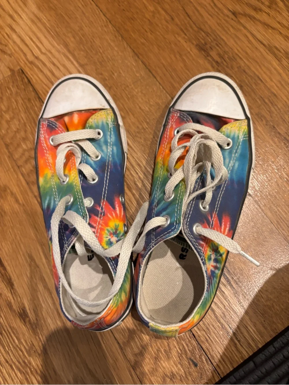 2 pairs of girls Converse Sneakers - Shimmery Teal and tie dye size 2.